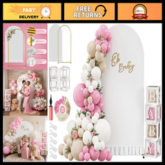 6.6FT Metal Arch Stand & Cover Set, Pink Balloon Kit, 153 Balloons, Baby Shower