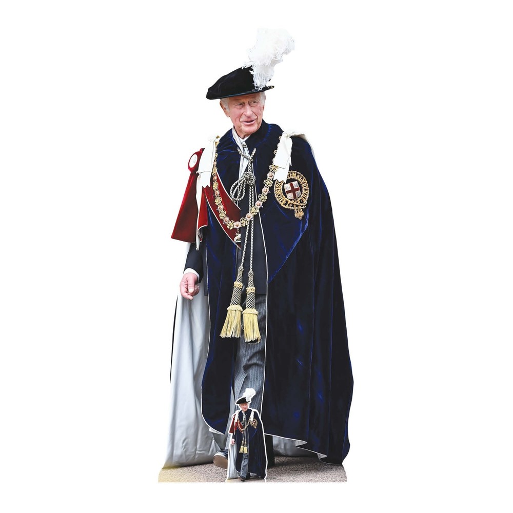 King Charles III Cardboard Cutout Royal Family Garter Coronation with Free Mini