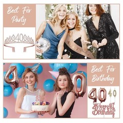 40th Birthday Decorations for Her – 5pcs Gifts Including 40th Tiara Crown, Sash,