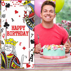 Happy Birthday Banner Backdrop Background Playing Cards Theme Decor for Adults L
