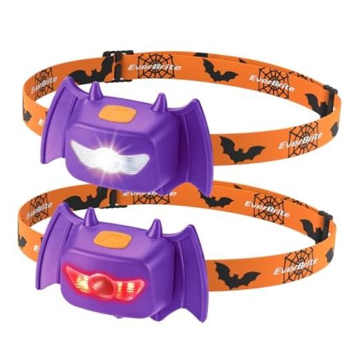 Halloween Headlamps Pack Kids Head Lamps with Warm/Red/Strobe 3 Modes, 2 Bat