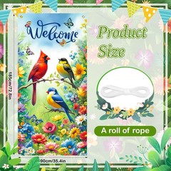 Spring Welcome Door Cover Decorations Spring Summer Bird Flower Door Banner E…