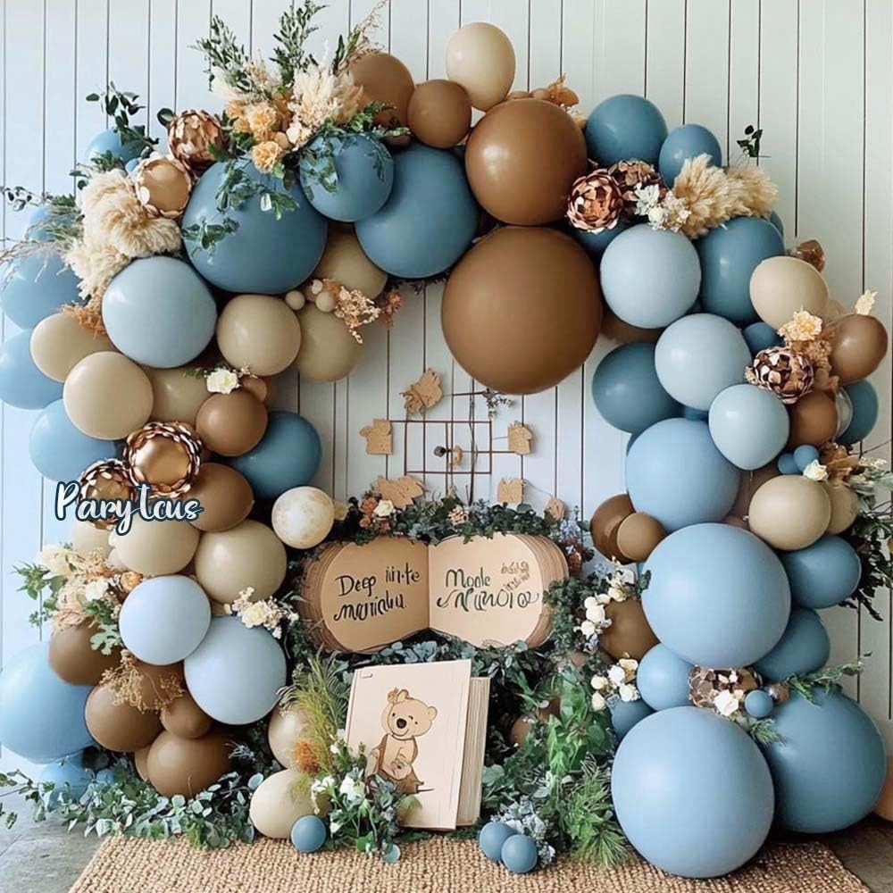 Dusty Blue Brown Balloon Arch Kit Double Pastel Baby Blue Dark Brown Tan Coff…