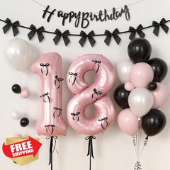 38Pcs Happy 18th Birthday Decorations for Girls, White Pink and Black Birthda…