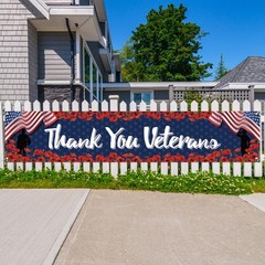 Veterans Day Decorations Thank You Veterans Banner for Fence Yard Lawn Red Whit