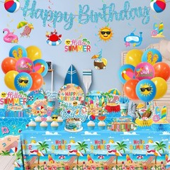 Hello Summer Beach Birthday Decorations for 24 Guests – Complete Party Set