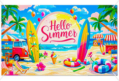 Hello Summer Banner 71X43 Inches Beach Party Decorations Hawaiian Tropical Backd