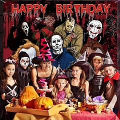 Horror Birthday Party Decorations – 50 Pcs Halloween Theme Kit with Banner, B…
