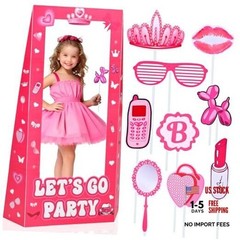 4.5FT Life Size Doll Photo Booth with 9Pcs Photo Props, Pink Princess Birthday