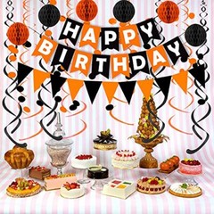 Fecedy Happy Birthday Banner Paper Triangle Flag Bunting Circle Black Orange