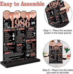 Rose Gold 40Th Birthday Decorations for Women, Two-Sided Vintage 40 Back in 1986