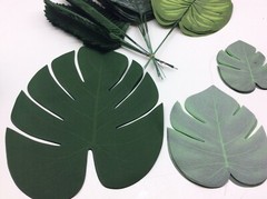 90 Pieces 6 Kinds Artificial Tropical Palm Leaves Decorations Jungle Beach Party