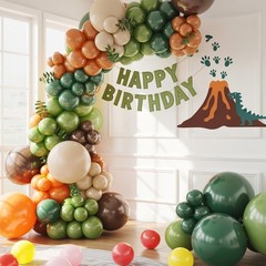 Dinosaur Balloon, 50 Pcs 12 Inches Green Orange Dino Balloon, Olive Sage Bean…