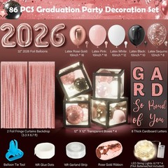 2026 Graduation Party Decorations – 86PCS Black & Pink Balloon Arch Kit, LED Lig