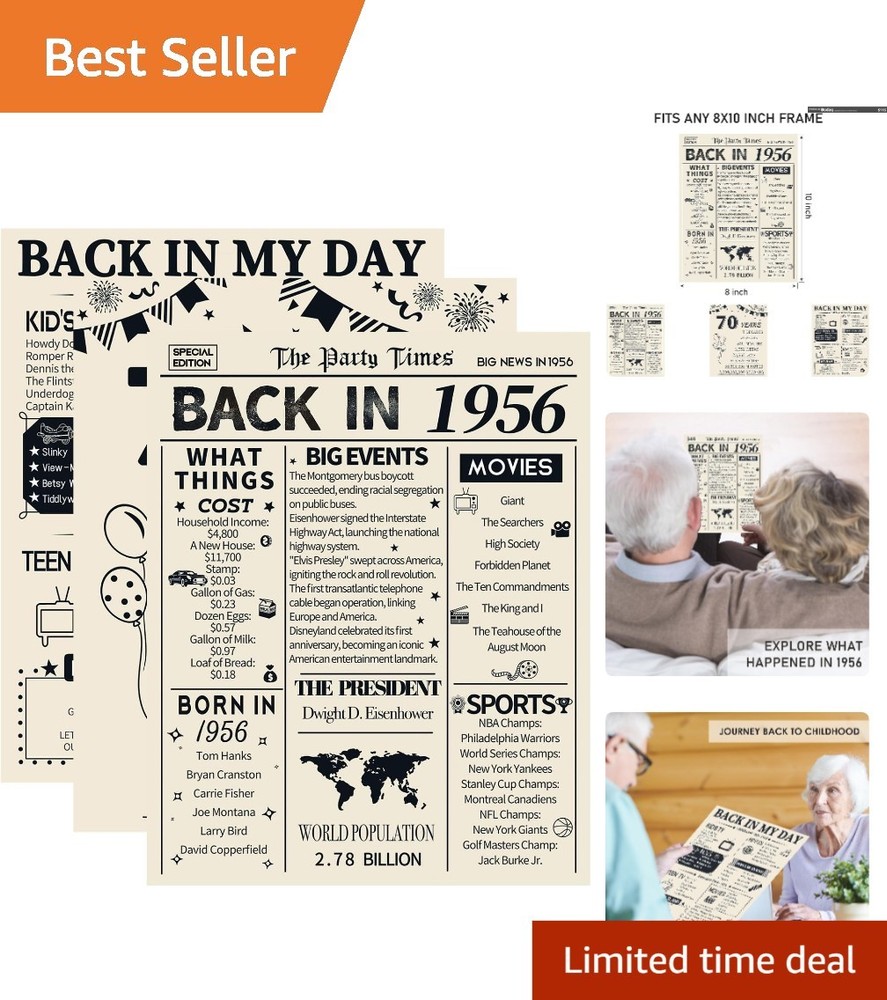 Nostalgic 70th Birthday Decor: 3 Vintage Posters Back in 1956 – 8×10 Size