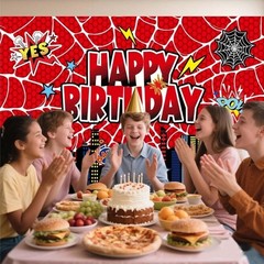 Superhero Spiderman Backdrop Happy Birthday Party Photo Background Banner 4×6 Ft