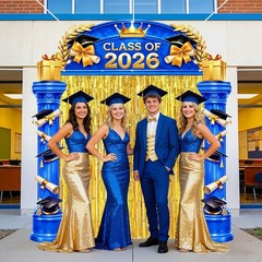Class Of 2026 Graduation Decorations Blue Gold Arch Door Cover With 2 Gold Foil