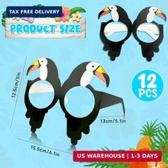 Pool Party Decorations – 12 PCS Hawaiian Theme Paper Eyeglasses for Tropical Bea