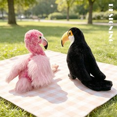Flamingo and Toucan Plush Toy Set Soft Tropical Bird Stuffed Animals Home Decor