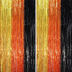 2 Pack Black Gold Orange Foil Fringe Backdrop Curtains Tinsel Streamers Party