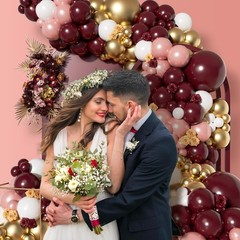 142pcs Burgundy Balloon Arch Garland Kit with Metallic Rose Gold Maroon Gold …