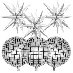 6Pcs 22Inch Silver Star Balloon and Metallic 4D Round Balloon, Star burst Bal…