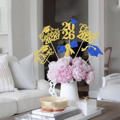 12 PCS 2026 Graduation Done Centerpiece Sticks Cap Table Flower Blue Gold