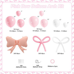 Coquette Birthday Decorations, 149 Pcs Pink and White Bow Balloon Garland Arch K