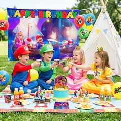 Super Mario Birthday Party Decorations Tableware Backdrop Balloon Cake Toppers