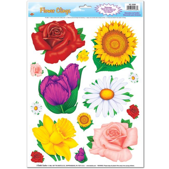 Flower Window Clings 14 per Sheet Summer Spring Floral Party Decoration