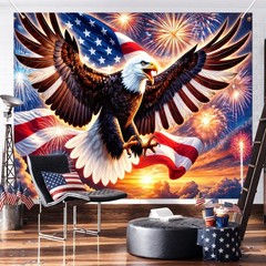 4th of July Backdrop 8x6ft Patriotic Eagle Decorations American Flag Fireworks B