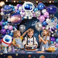 168PCS Space Themed Party Decorations Outer Galaxy Balloon Arch Kit with Blue…