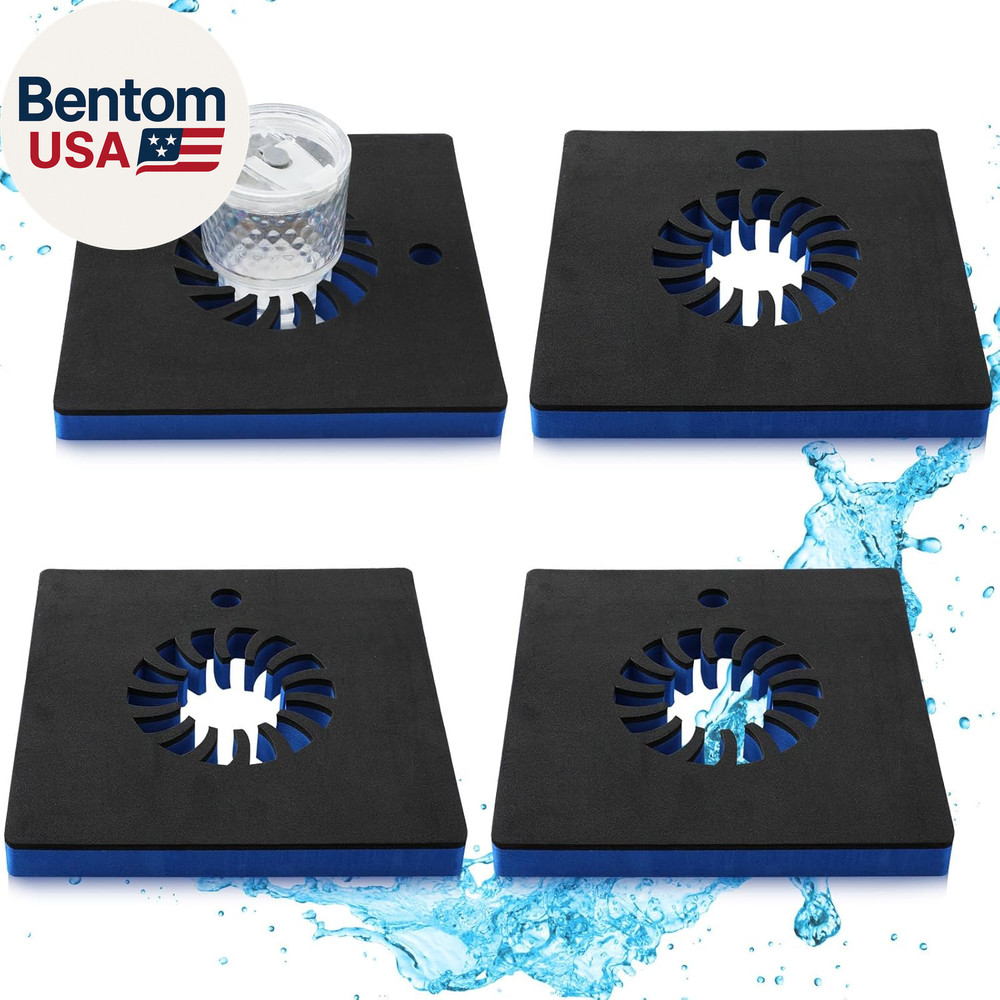 4 Pcs Foam Floating Drink Holder for Pool 9.5 Inch Blue and Black Refreshment Ta