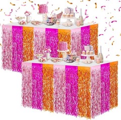 Metallic Tinsel Foil Fringe Table Skirts Light Pink Hot Pink Orange Wavy