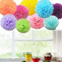 9Pcs Mixed Tissue Paper Pom Poms Hanging Wedding Birthdays Party Decor
