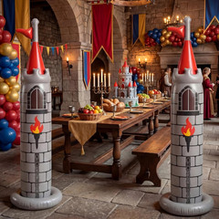 2 Pack 6.2 FT Birthday Party Decorations, Castle Inflatable Stand Castle Blow up