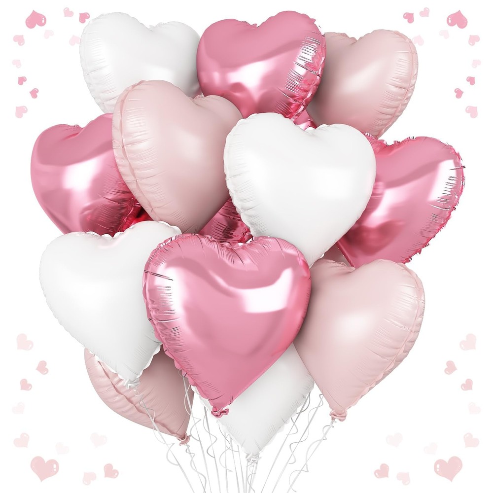 Pink White Heart Balloons, 18 Inch Baby Pink and White Heart Shape Balloon, 1…