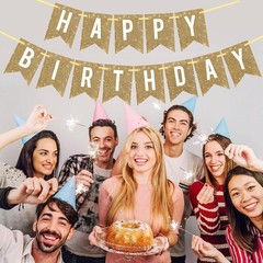 Pre-Strung Gold Happy Birthday Banner Decorations,12 ft No DIY Gold Glitter B…