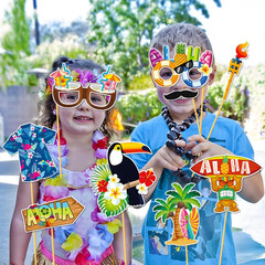 Luau Party Decorations, 30PCS Hawaiian Photo Booth Props Kit, Tropical Aloha Th