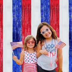 Foil Curtains Vibrant Red Blue White Party Backdrop Decorations 3 Pcs Reusable
