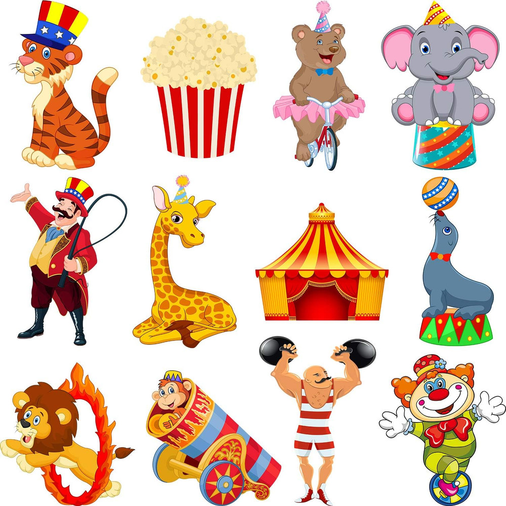 24 Pack Circus Carnival Cutouts Party Decorations Animals Clown Theme Supplies