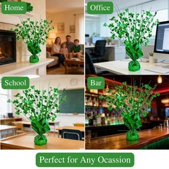 4 Pack St. Patrick’s Day Centerpieces – Green Foil Shamrock Spray Table Decor…