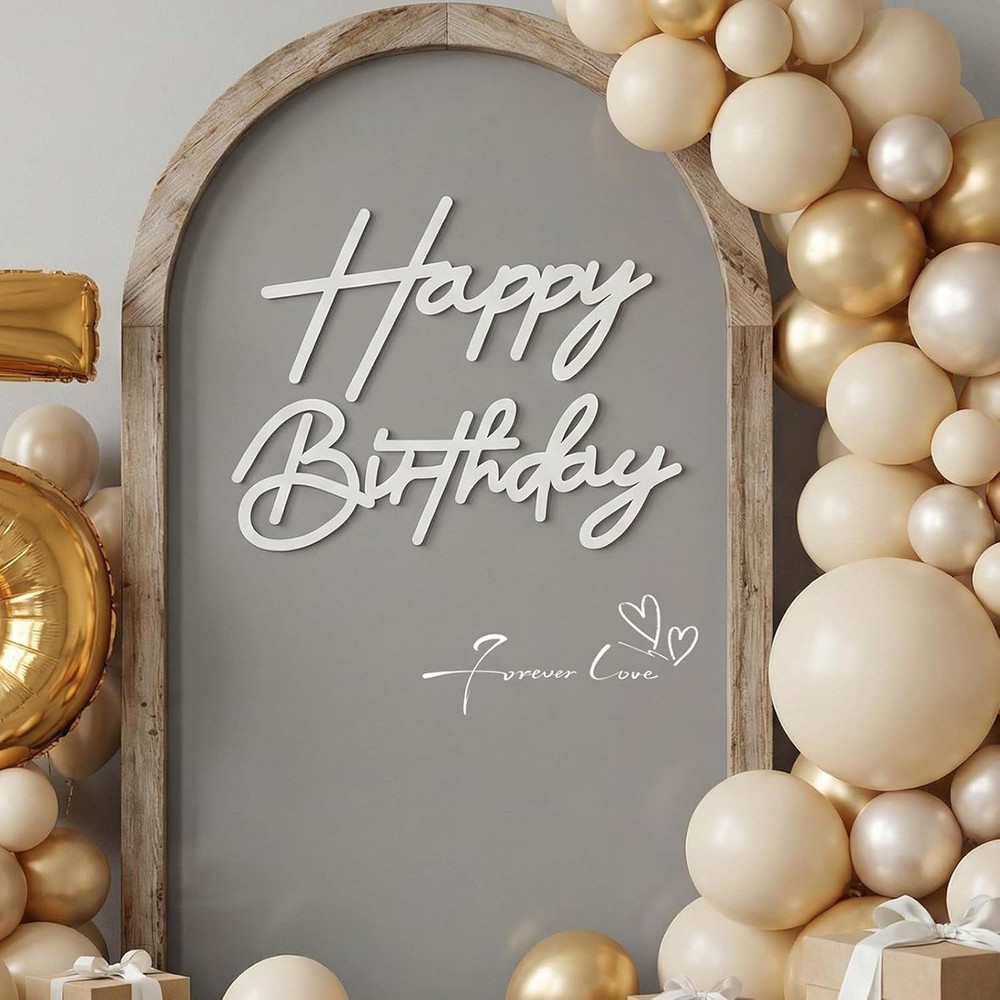 White Happy Birthday Sign for Backdrop – Felt Happy Birthday Letters for Balloon