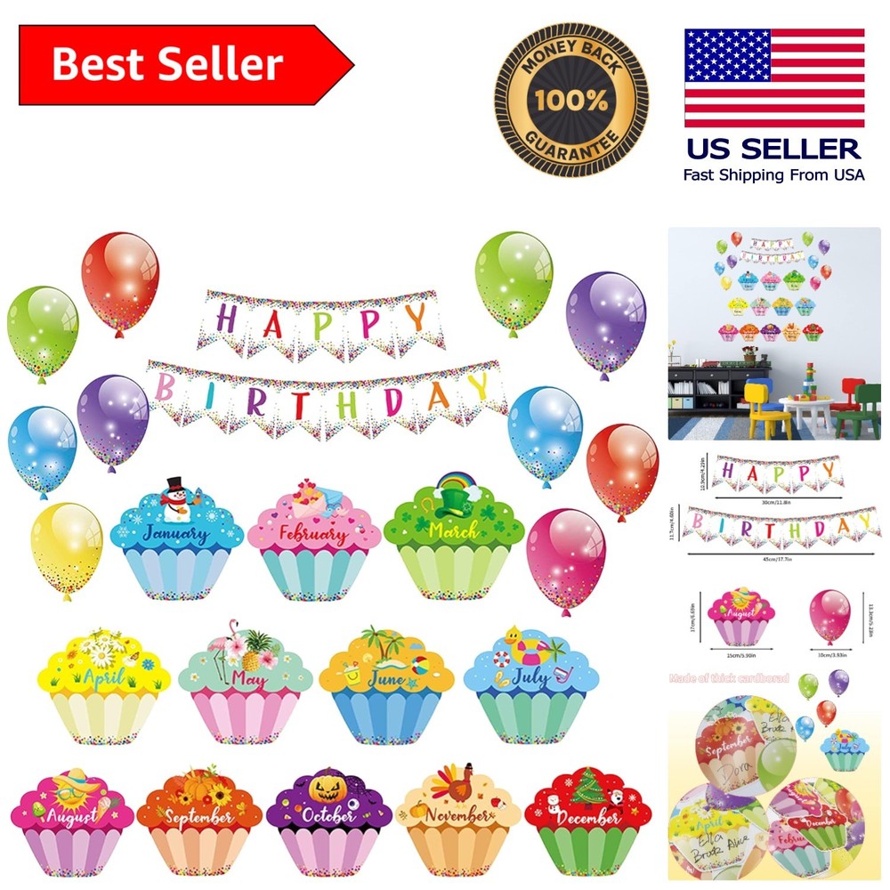 Chic Happy Birthday Decorations Set – 25 Colorful Cutouts for Classrooms