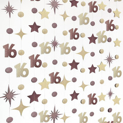 Champagne Gold Brown 16Th Birthday Decorations Number 16 Circle Dot Star Garland