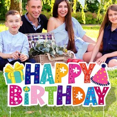 Happy Birthday Yard Sign with Stakes, Colourful Birthday Lawn Signs 37″ Large