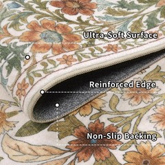 3×5 Beige Boho Floral Washable Rug,Soft Lightweight Low Pile Non-Shedding Car…