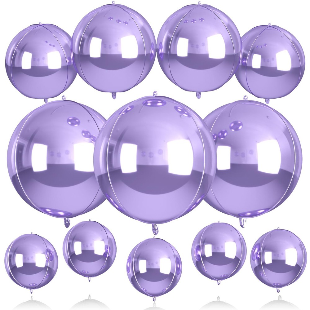 12Pcs Light Purple Round Balloons Foil, 22″ 18″ 15″ 10″ 4D Sphere Balloon, Bi…