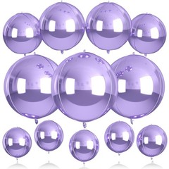 12Pcs Light Purple Round Balloons Foil, 22″ 18″ 15″ 10″ 4D Sphere Balloon, Bi…
