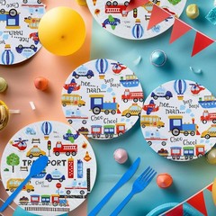 Complete 80-Piece Transportation Birthday Tableware – Plates, Napkins & Forks